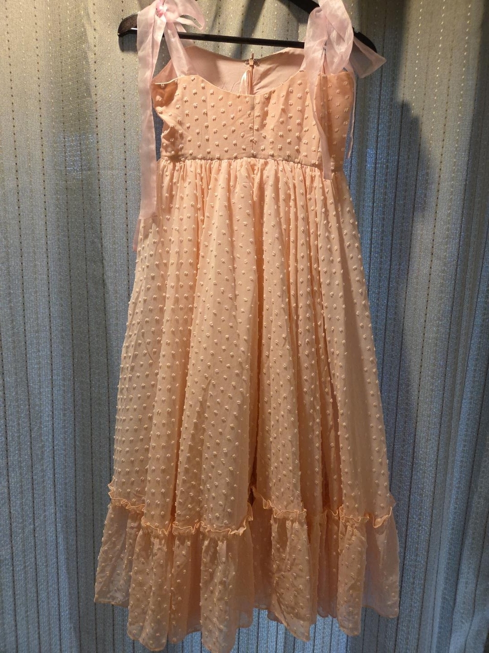 NWT Smitten XS Pink Swiss Dot Tie Shoulder Midi Dress
